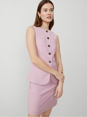Ann Taylor The Petite Long Crew Neck Vest - 12P - Rosy Mauve - NWT